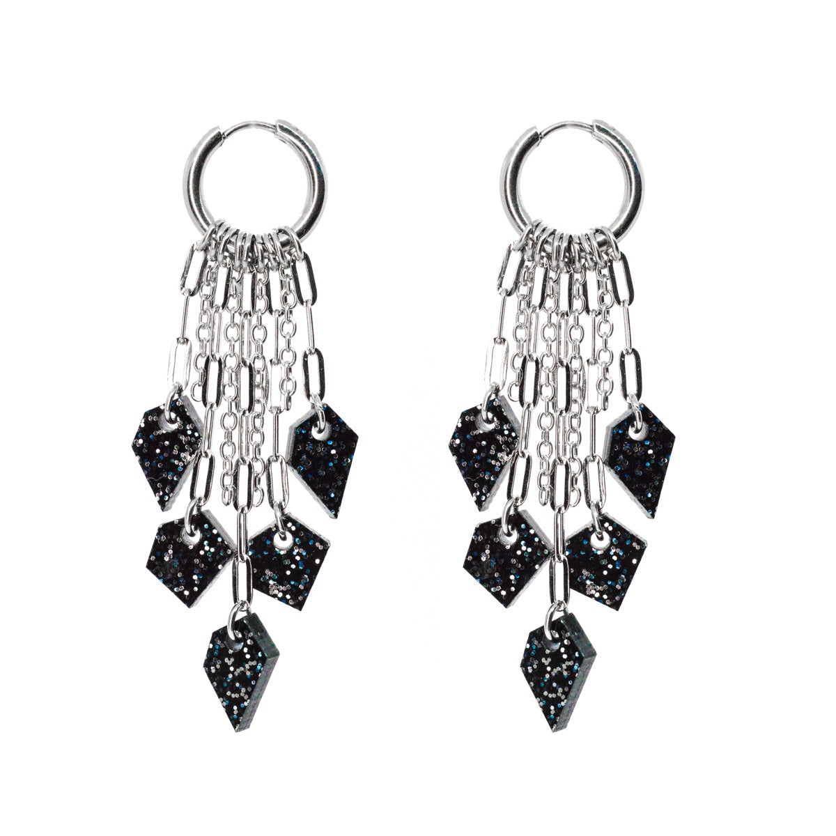 MURSKA Chain drop black glitter korvakorut