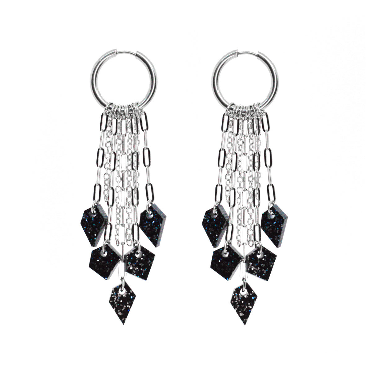 MURSKA Chain drop black glitter korvakorut