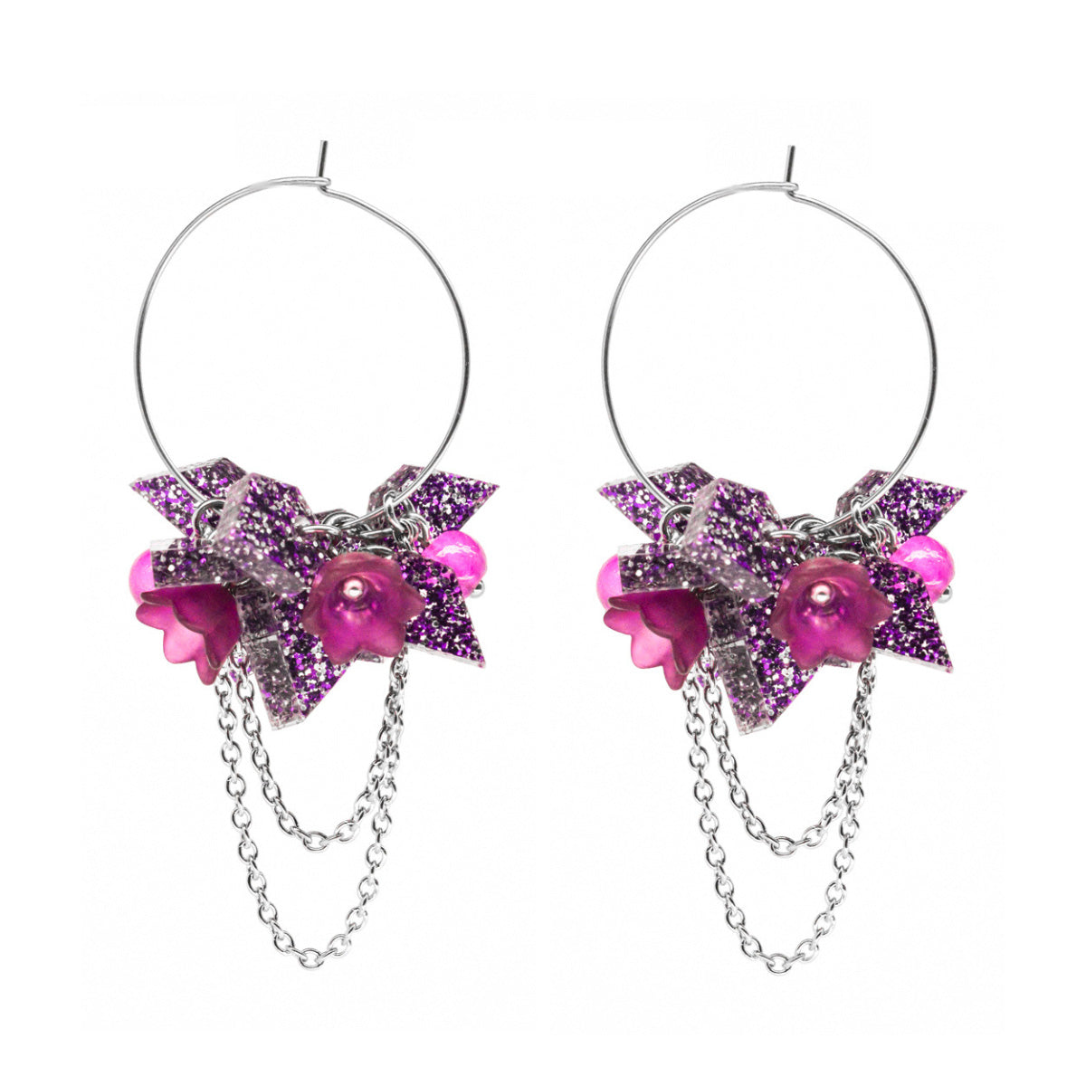MURSKA flowers violet glitter korvakorut