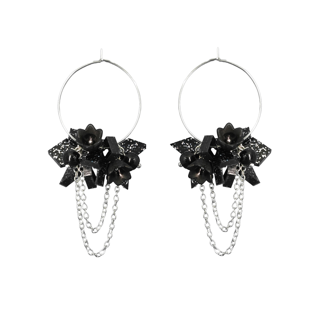 Murska flowers black glitter korvakorut